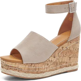 Women's Wedge Platform Espadrille Sandals Braided Open Square Toe Ankle Buckle Strappy Cork Sole Summer Shoes