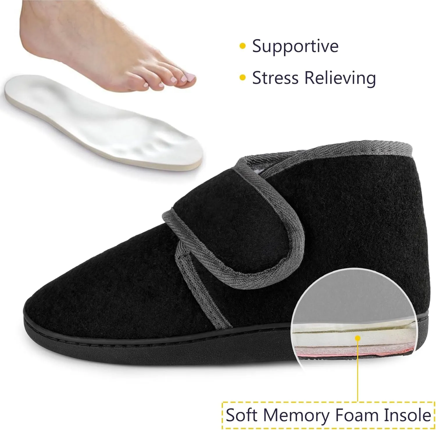 Women's Wide Diabetic Slippers Adjustable Hook and Loop Memory Foam Arthritis Edema Swollen Feet House Shoes Comfortable Breathable Indoor/Outdoor Slip On Slippers