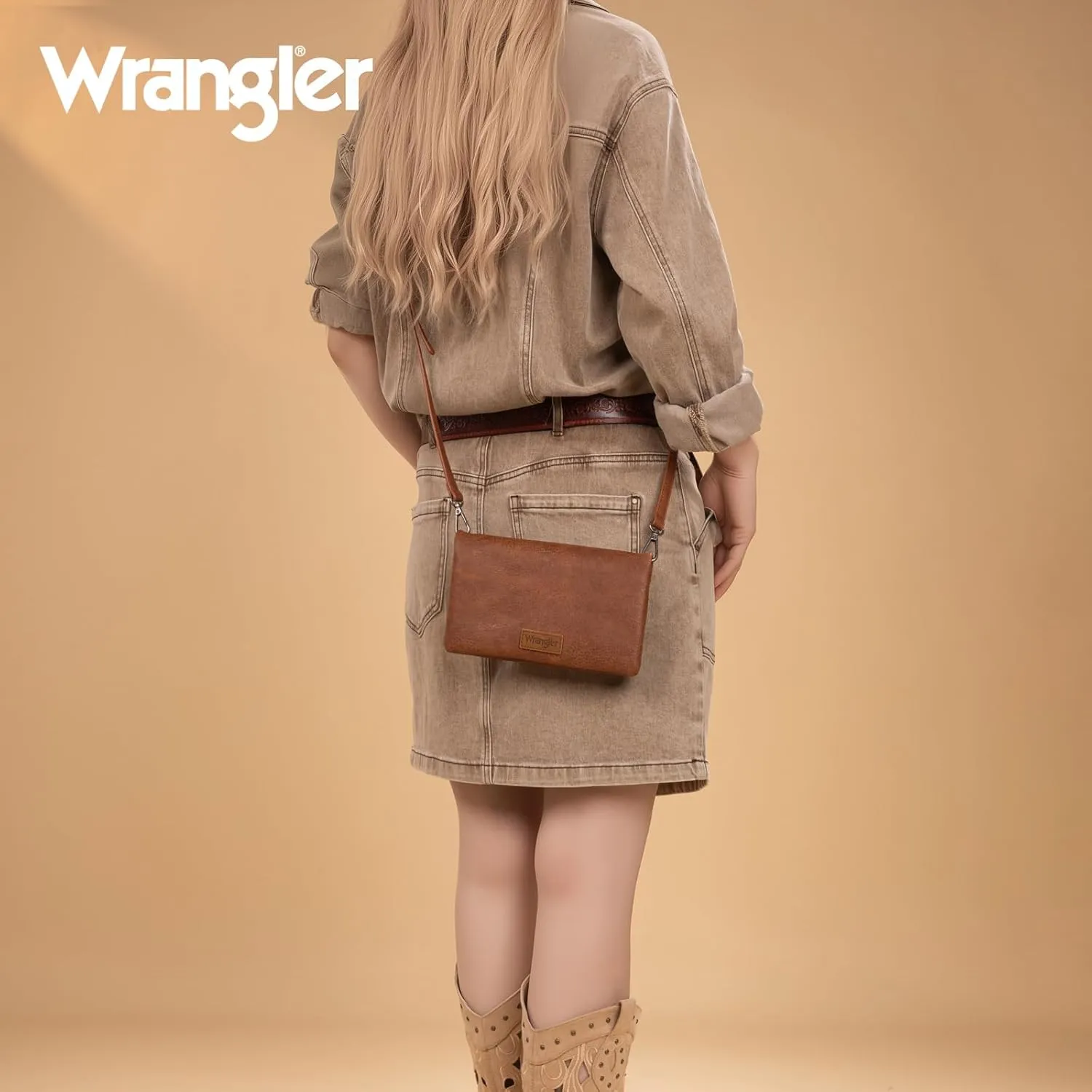 Wrangler Wristlet Wallet RFID Blocking Clutch Bifold Purse Women Credit Card Holder Cow Print with Crossbody Strap