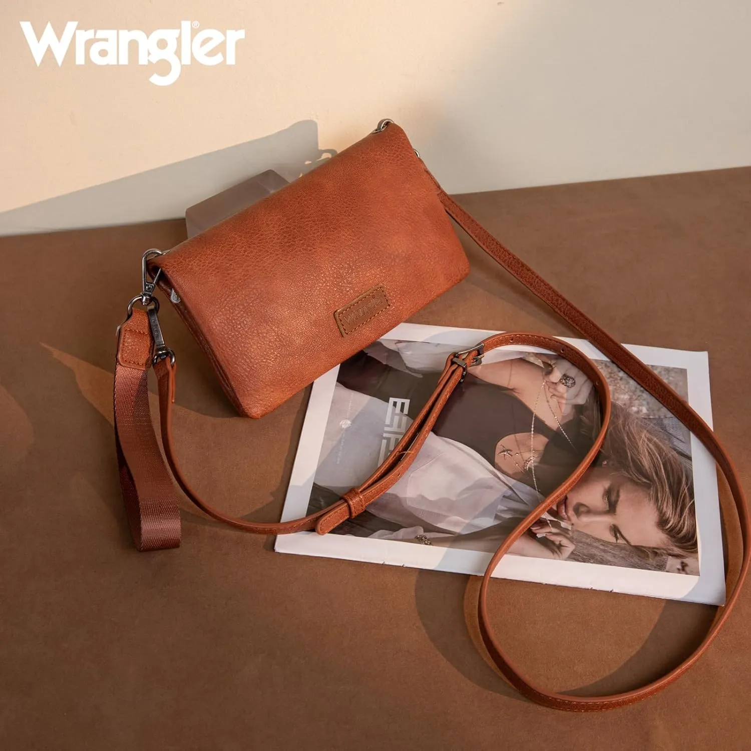 Wrangler Wristlet Wallet RFID Blocking Clutch Bifold Purse Women Credit Card Holder Cow Print with Crossbody Strap