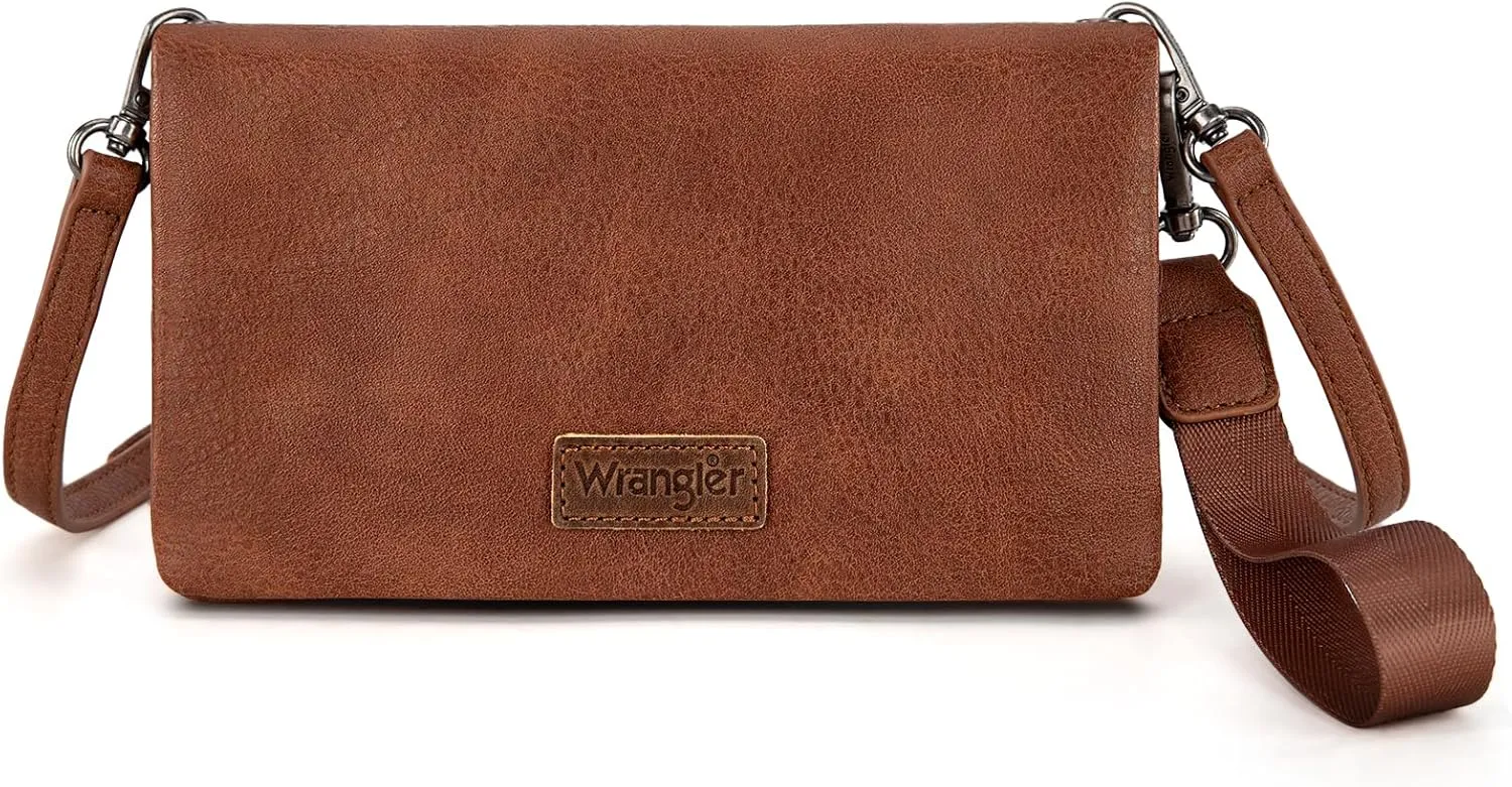 Wrangler Wristlet Wallet RFID Blocking Clutch Bifold Purse Women Credit Card Holder Cow Print with Crossbody Strap