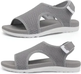 XIHALOOK Womens Orthopedic Walking Sandals with Adjustable Hooks Open Toe Sports Sandals Breathable Knit Summer Shoes