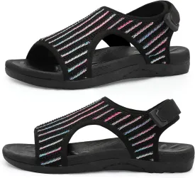 XIHALOOK Womens Orthopedic Walking Sandals with Adjustable Hooks Open Toe Sports Sandals Breathable Knit Summer Shoes