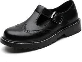 XMM Mary Jane Shoes Women Oxford Shoes Leather Round Toe Flats Non-Slip Ankle Buckle Strap Comfort Casual Dressy Cosplay Party School Work Shoes
