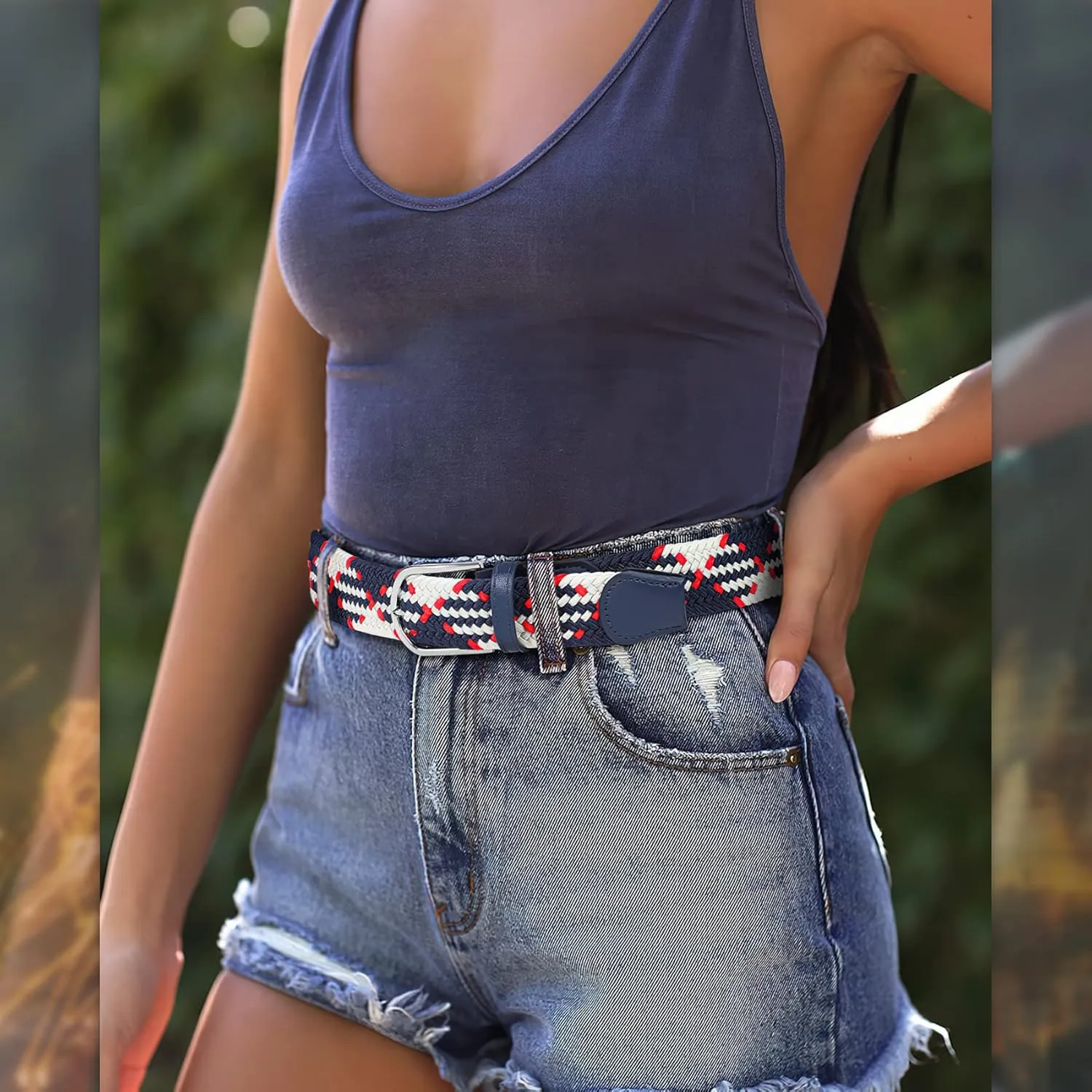 XZQTIVE Braided Belt Stretch Belt for Men and Women Multicolored Woven Golf Belt Elastic Jean Belts