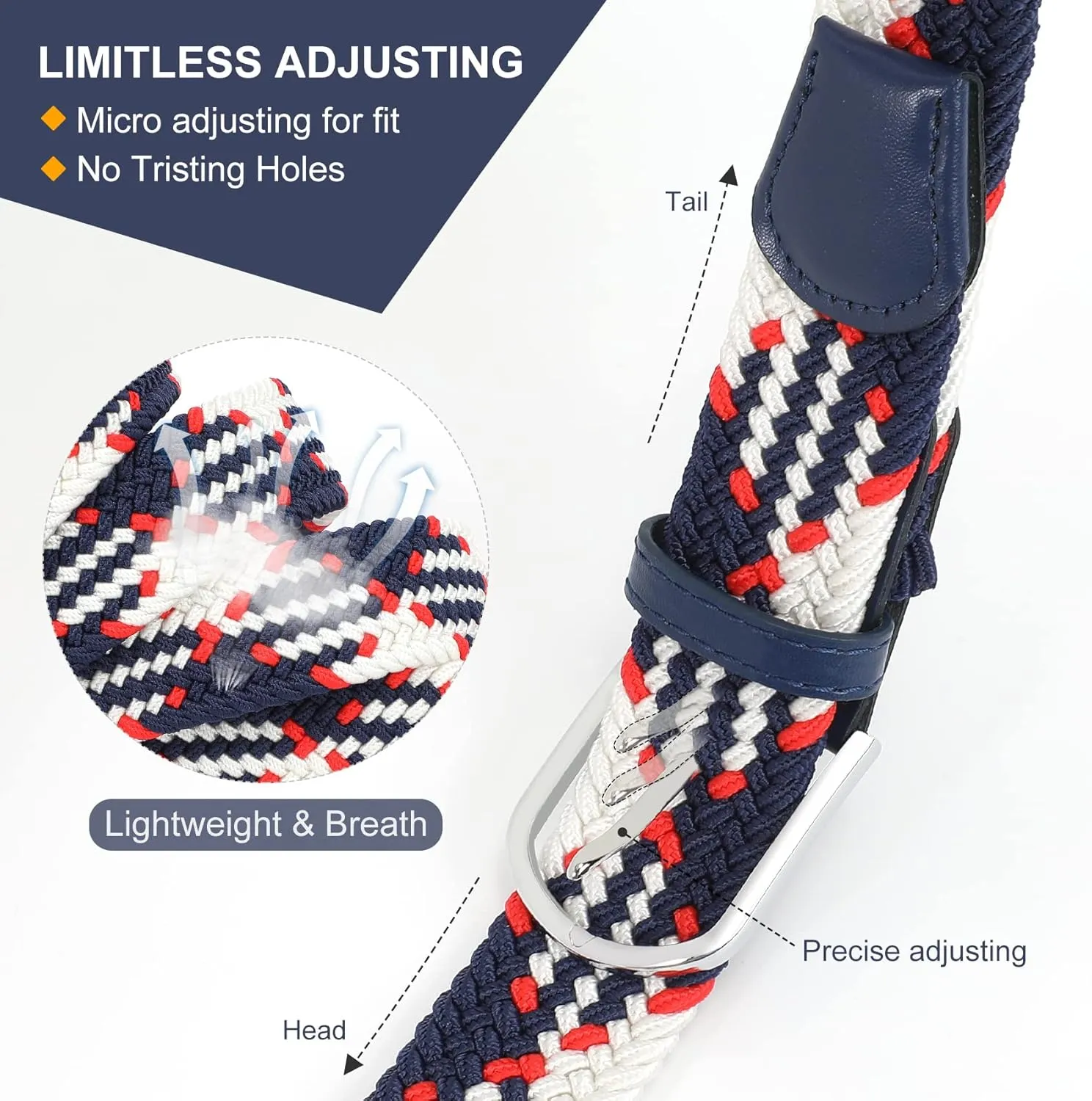 XZQTIVE Braided Belt Stretch Belt for Men and Women Multicolored Woven Golf Belt Elastic Jean Belts
