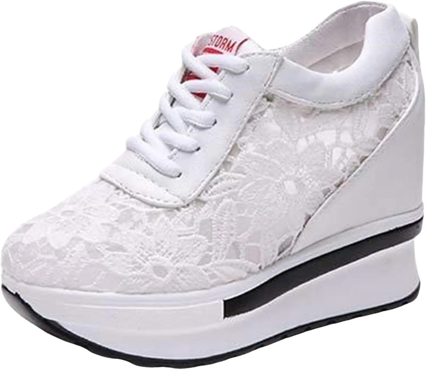 Yanzhenglip Wedge Sneakers for Women Hidden High Heeld Sneakers Dressy Lace Up High Top Sneakers Fashion Orthopedic Walking Shoes Breathable Lace Embroidery Running Shoes Casual Platform Sneakers
