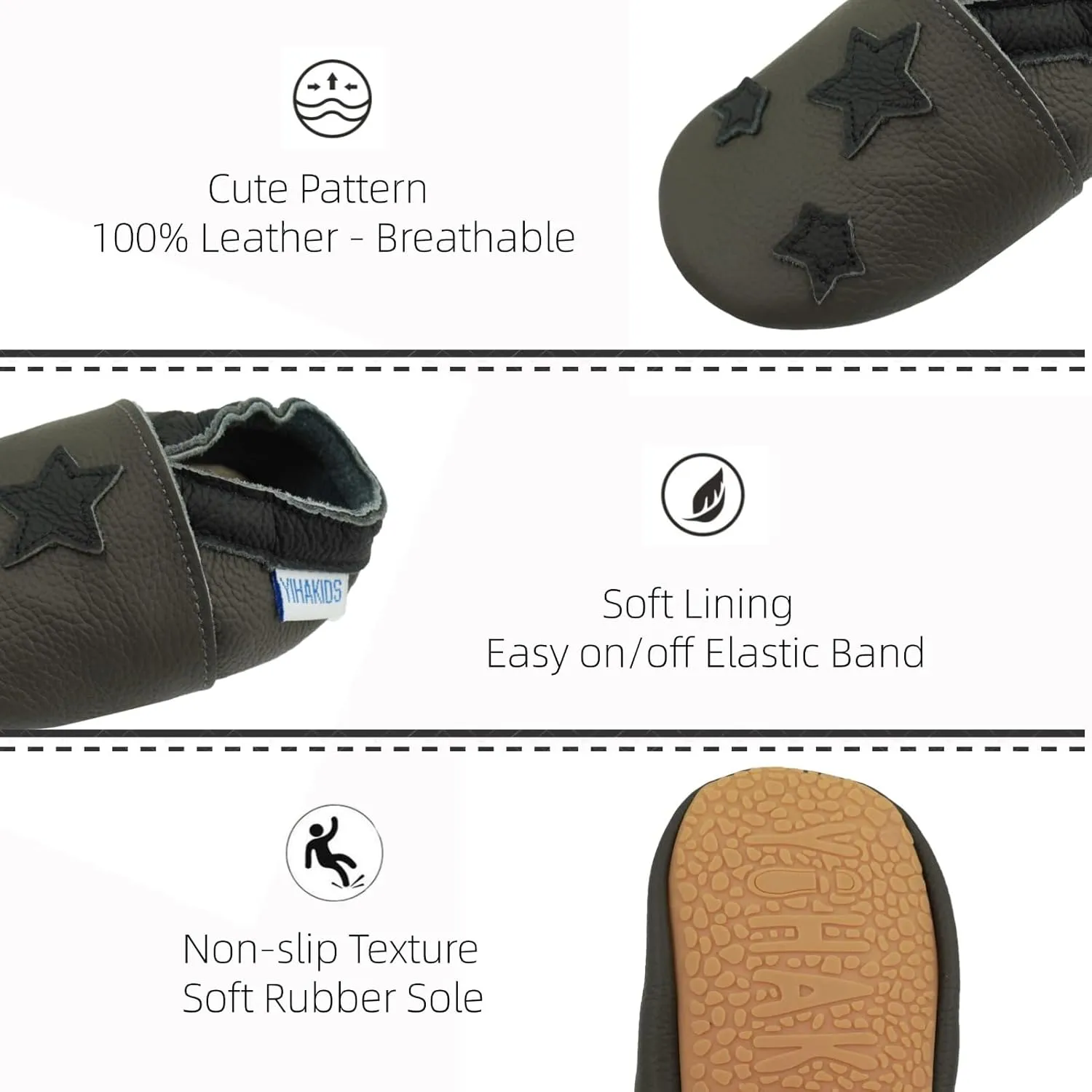 YIHAKIDS Baby Rubber Sole Shoes Boys Girls Infant Crawling Toddler Moccasins Leather Walking Anti-Slip Sole Slippers Newborn Mini Kids Crib Boots 0-24 Months