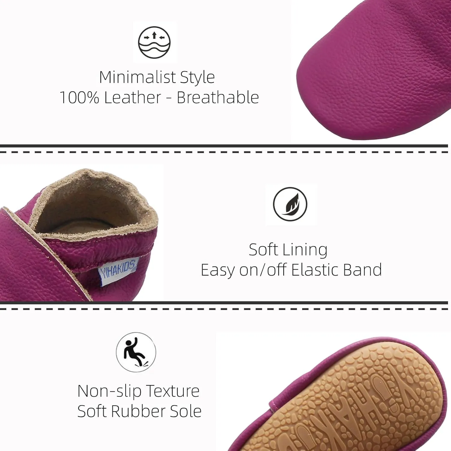 YIHAKIDS Baby Rubber Sole Shoes Boys Girls Infant Crawling Toddler Moccasins Leather Walking Anti-Slip Sole Slippers Newborn Mini Kids Crib Boots 0-24 Months