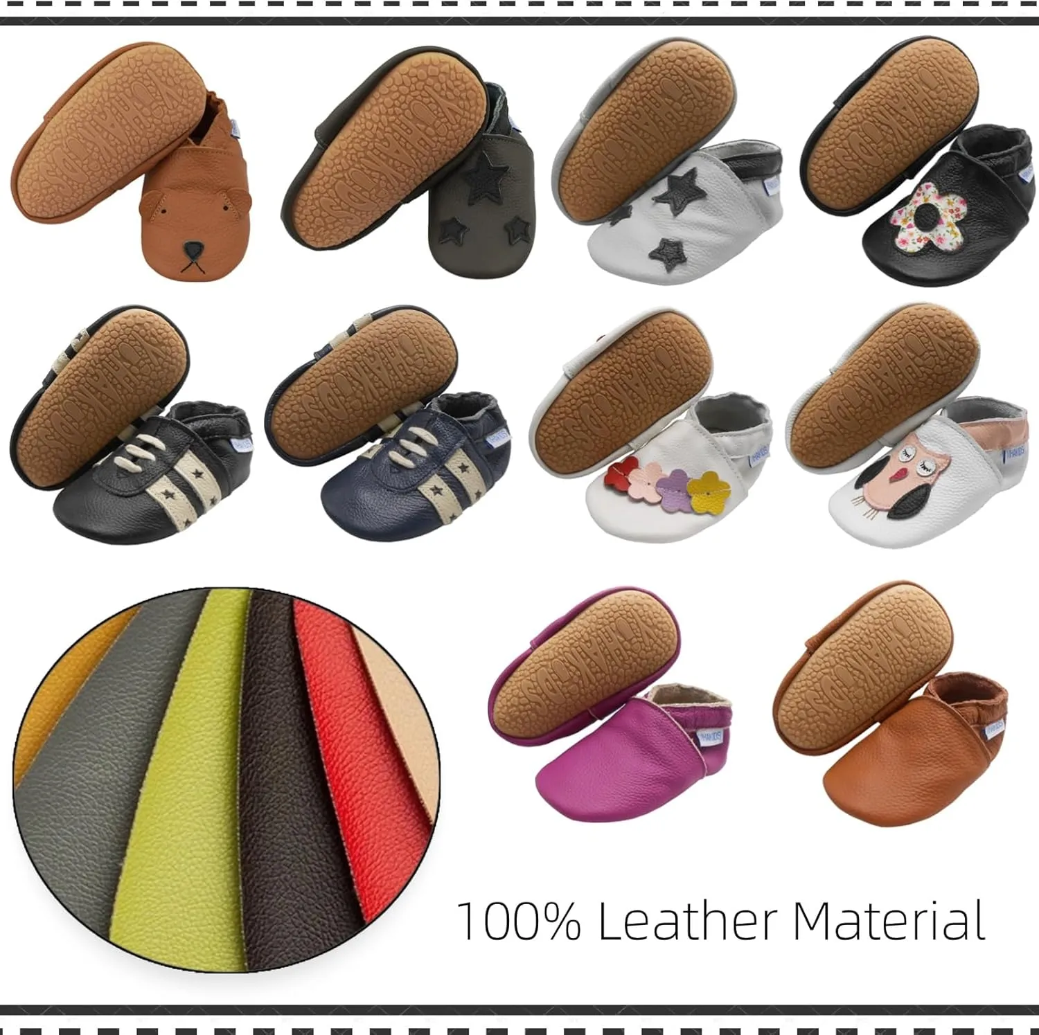 YIHAKIDS Baby Rubber Sole Shoes Boys Girls Infant Crawling Toddler Moccasins Leather Walking Anti-Slip Sole Slippers Newborn Mini Kids Crib Boots 0-24 Months