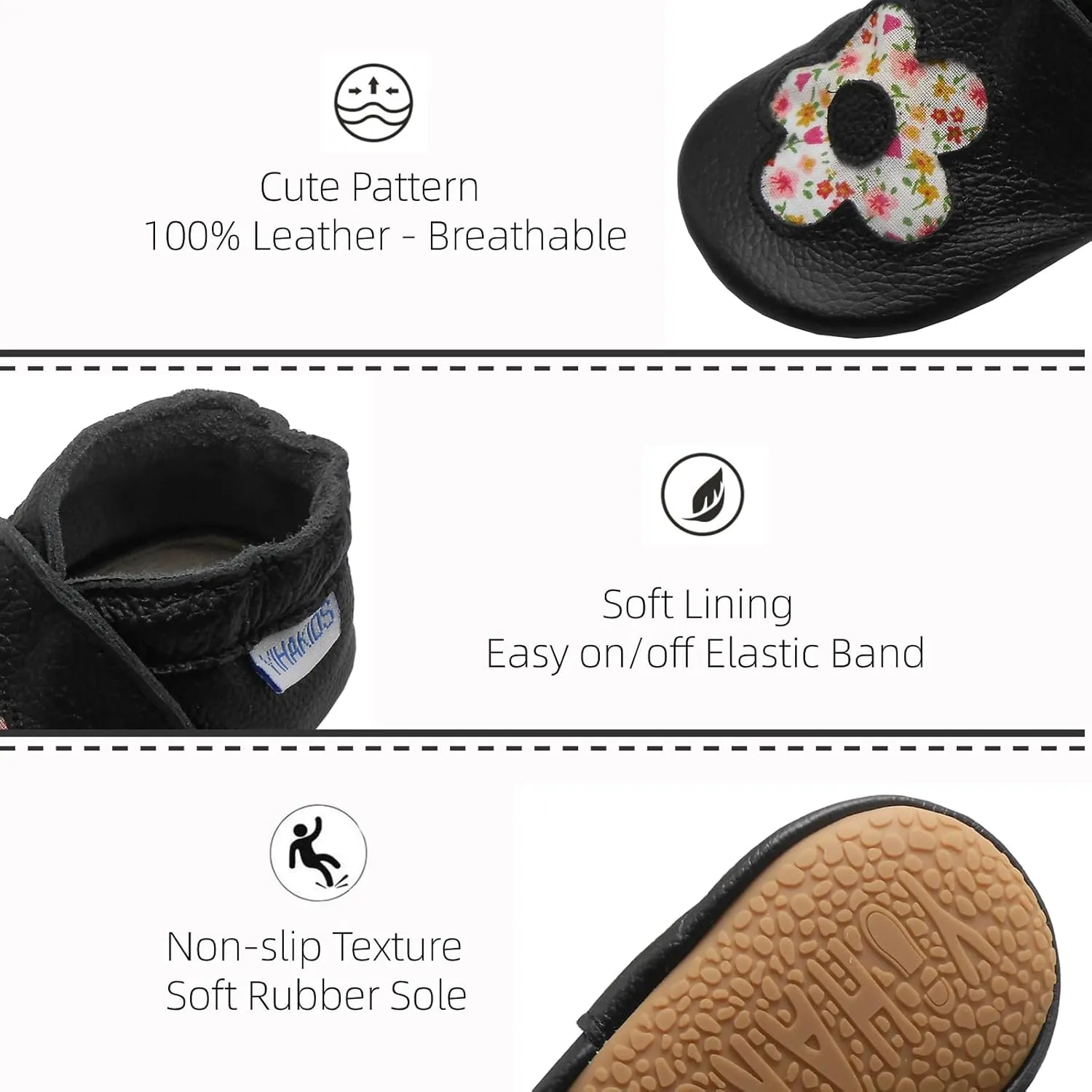 YIHAKIDS Baby Rubber Sole Shoes Boys Girls Infant Crawling Toddler Moccasins Leather Walking Anti-Slip Sole Slippers Newborn Mini Kids Crib Boots 0-24 Months