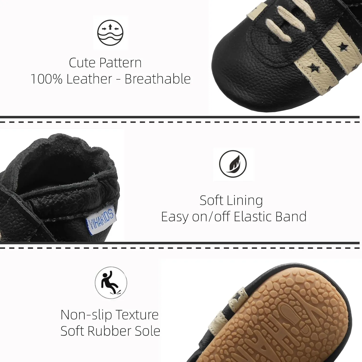 YIHAKIDS Baby Rubber Sole Shoes Boys Girls Infant Crawling Toddler Moccasins Leather Walking Anti-Slip Sole Slippers Newborn Mini Kids Crib Boots 0-24 Months