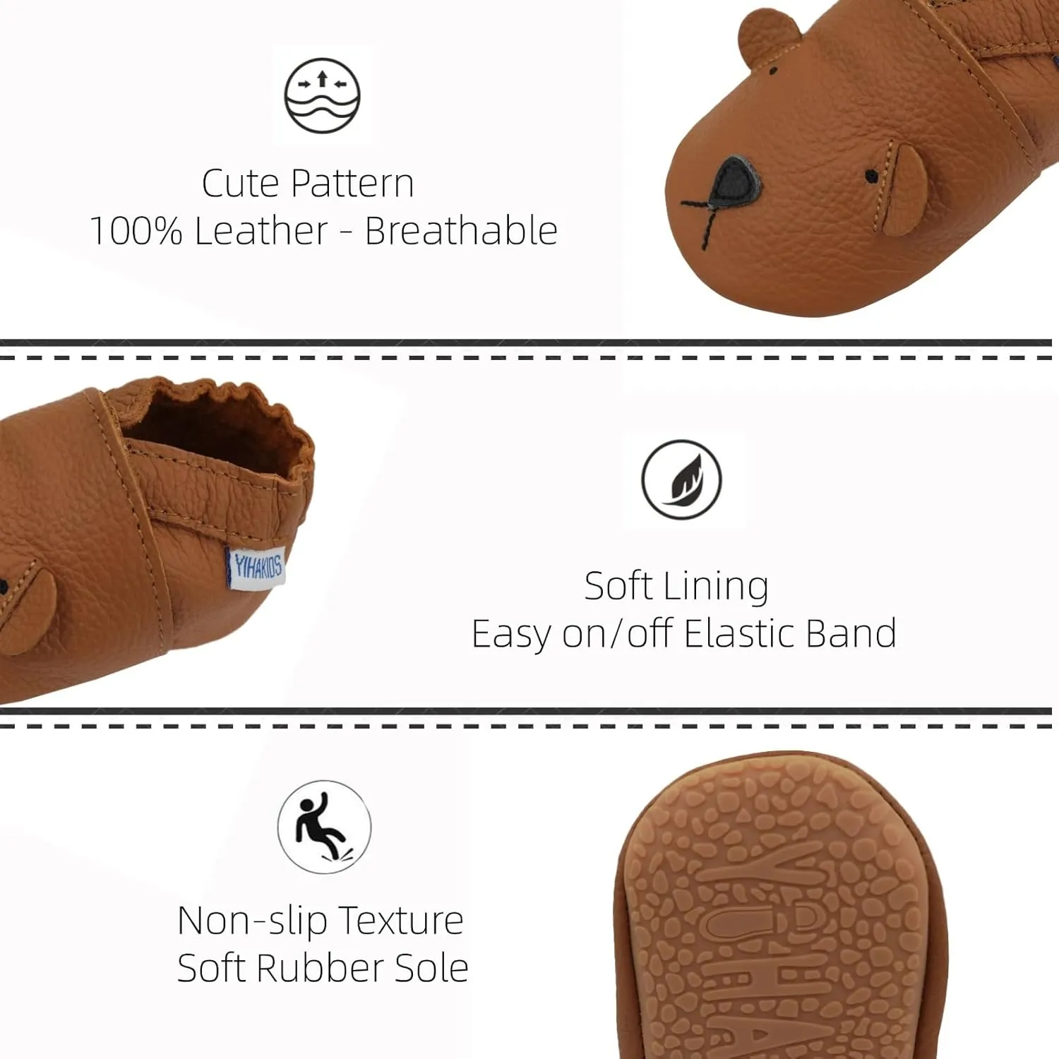 YIHAKIDS Baby Rubber Sole Shoes Boys Girls Infant Crawling Toddler Moccasins Leather Walking Anti-Slip Sole Slippers Newborn Mini Kids Crib Boots 0-24 Months