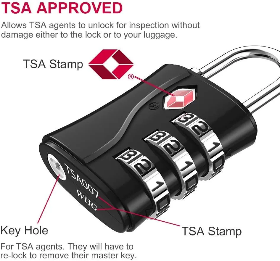 ZHEGE TSA Locks for Luggage, 3 Digit Luggage Lock with Flexible Cable (80cm) for Travel, School, Backpack, Suitcases, Gym Locker (Black, 2Pack)