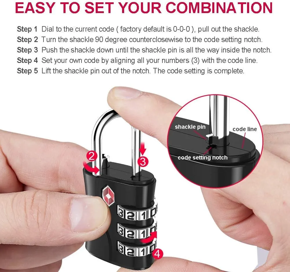ZHEGE TSA Locks for Luggage, 3 Digit Luggage Lock with Flexible Cable (80cm) for Travel, School, Backpack, Suitcases, Gym Locker (Black, 2Pack)
