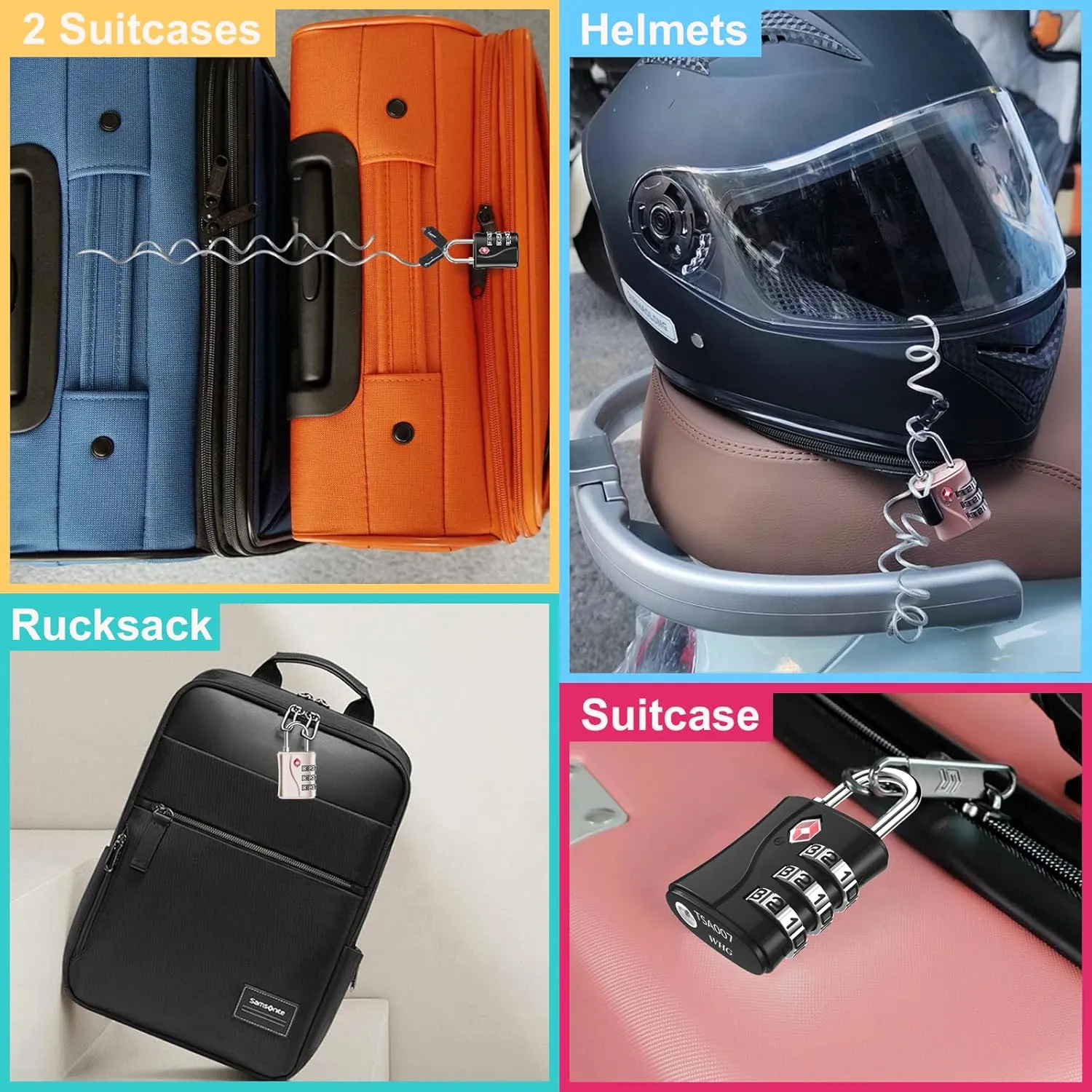 ZHEGE TSA Locks for Luggage, 3 Digit Luggage Lock with Flexible Cable (80cm) for Travel, School, Backpack, Suitcases, Gym Locker (Black, 2Pack)