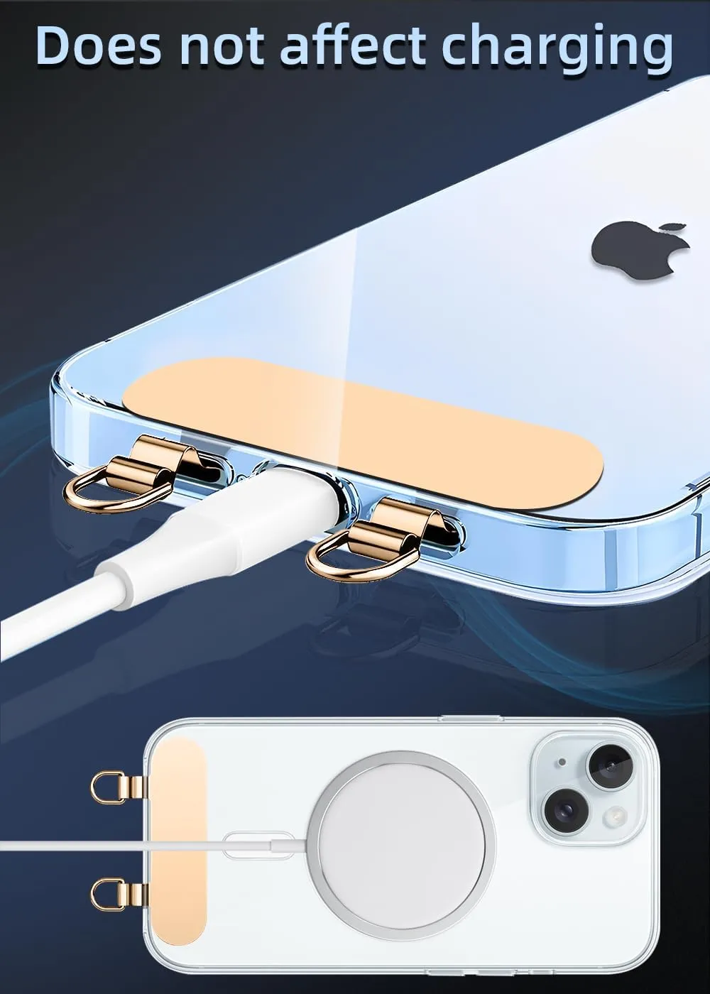 ZXZone 2 Way Metal Tab Tether, Upgraded Double Buckle Hole Ring Cell Lanyard Patch, Phone Strap Replacement Part for iPhone Cases (T, 2 Pieces) (Gold)
